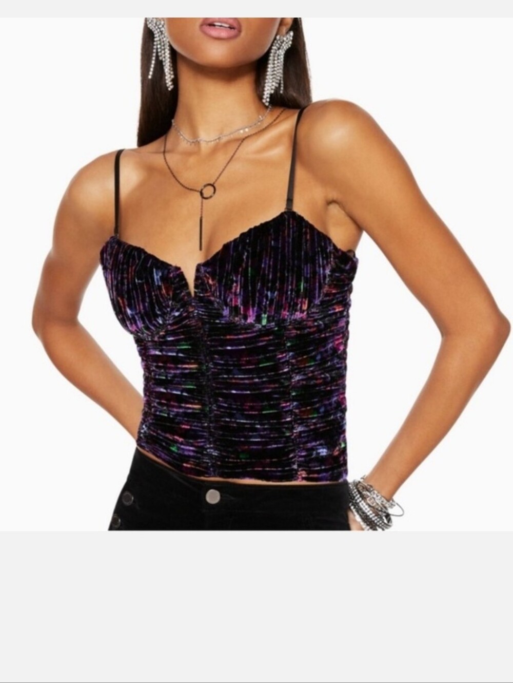 Ramy Brook Printed Capone Velvet Bustier Corset Crop Top Size 6